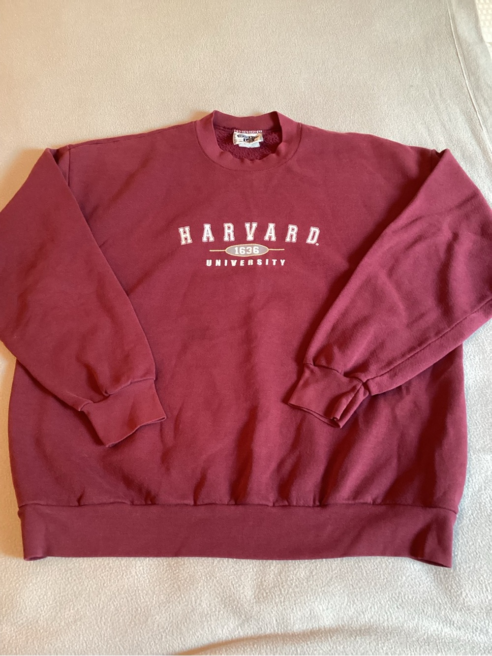 Lee Size XL Maroon Crewneck Sweatshirt with White Harvard Lettering Vintage 90s